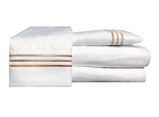 SABANAS MICROFIBRA BLANCAS LINEAS DORADAS